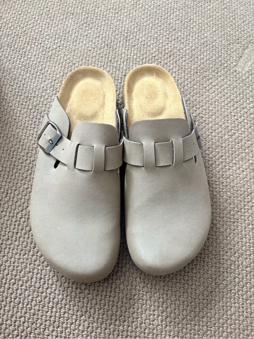 Cushionaire Neutral Suede Slip-On Clogs with Buckle